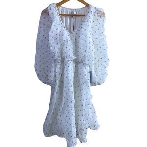 NWT NSR Womens Black Crescent Moon Long Sleeve Flowy White Dress